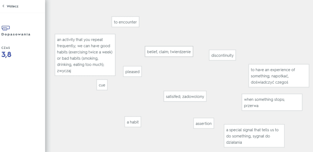 Quizlet - najlepsza aplikacja do nauki słówek - dopasowanie