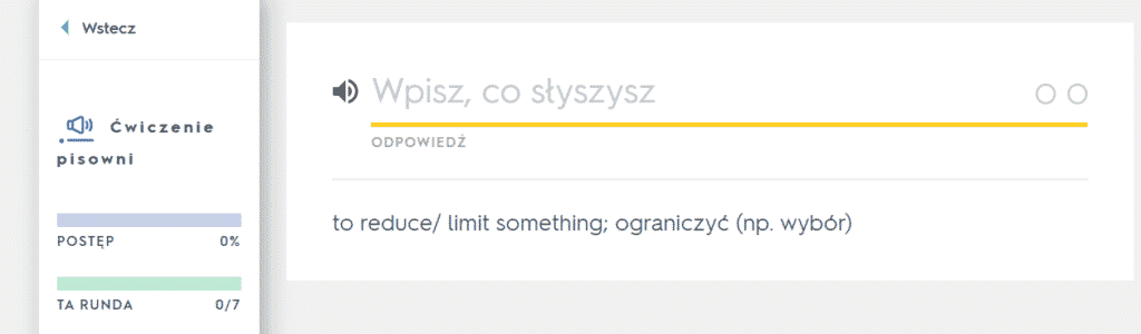 Quizlet – ćwiczenie ze słuchu, zrzut ekranu